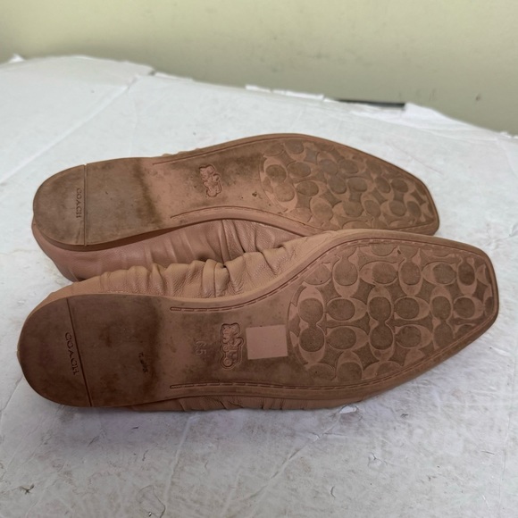 COACH Eleanor Leather Ballet Flats Nude Pink Ruched Shoes Minimalist CC Logo - Picture 14 of 16